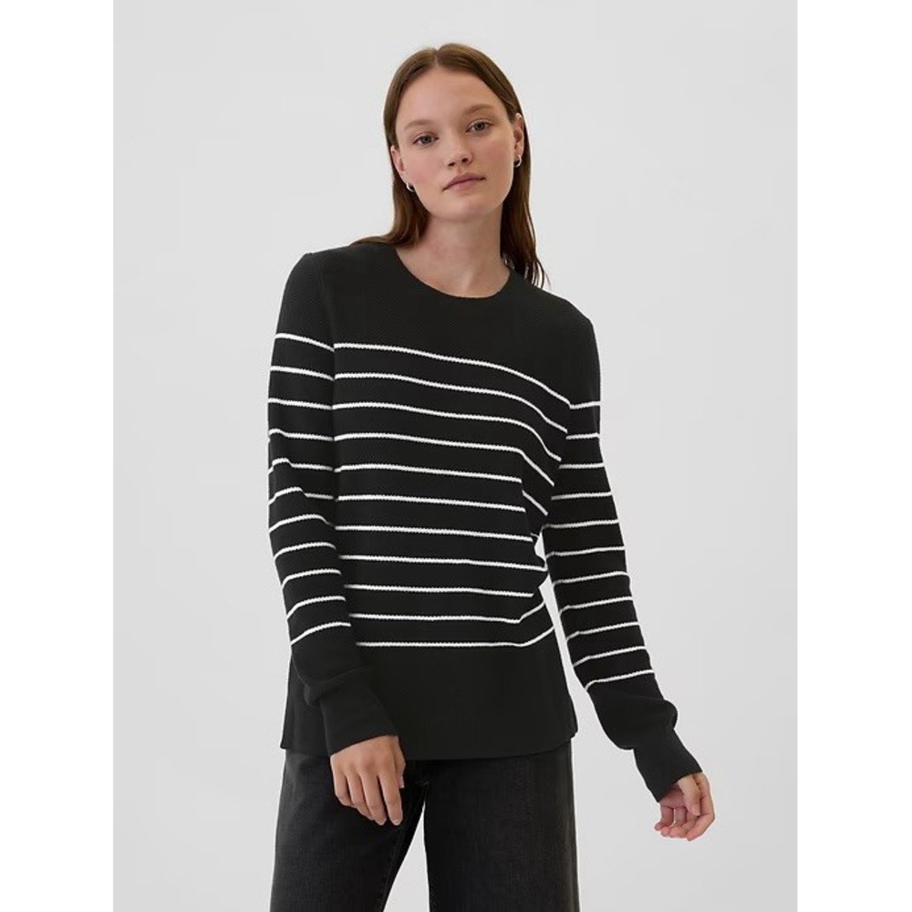 Gap Textured Stripe Sweater Women’s Small Black White Crewneck Cotton Blend NWT